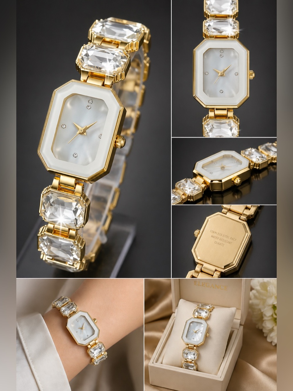NEW Gold Crystal-Link Women's Bracelet Watch - White Dial